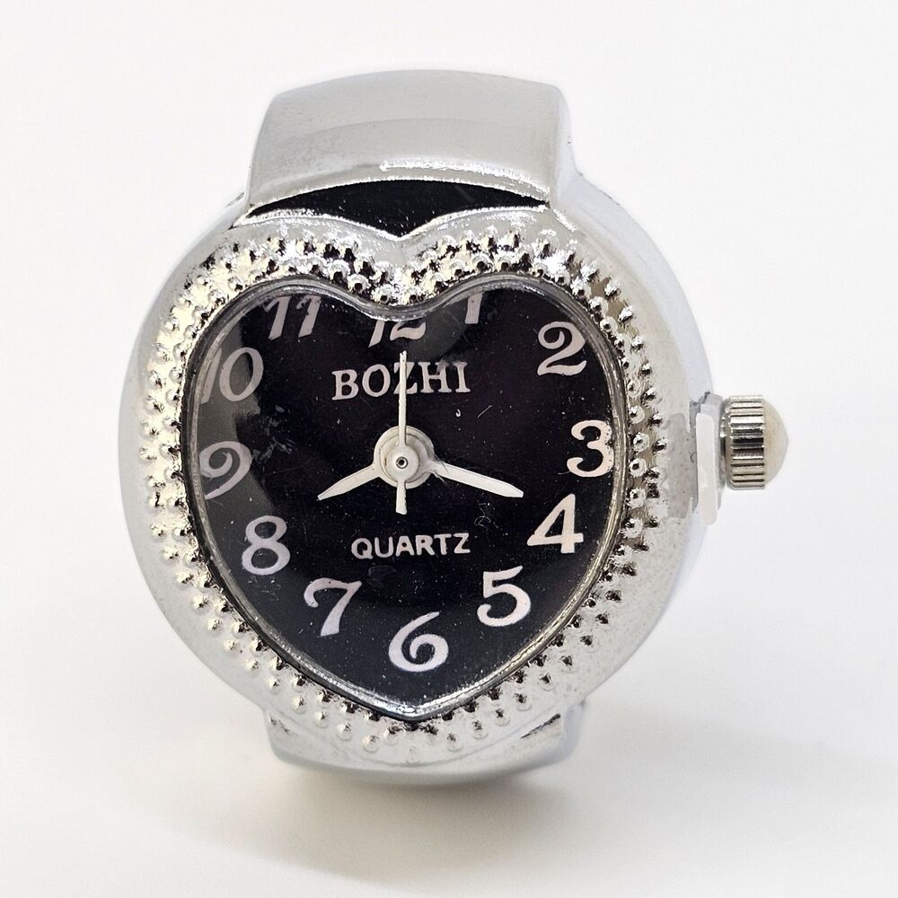 LOVE Ring Watch Women Analog Quartz Watch Black Dial Stretch Band Finger‎ Watch